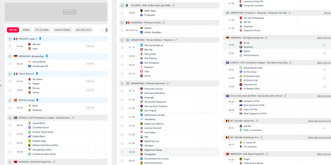 Lịch thi đấu luôn cập nhật mọi giải đấu với thông tin chuẩn xác